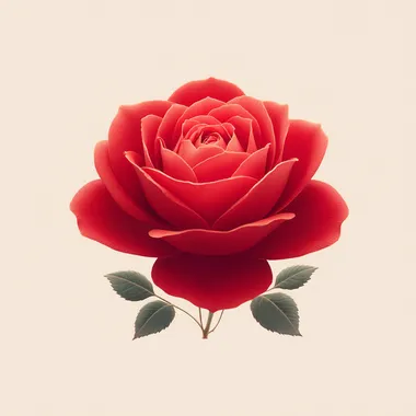 Flat watercolor illustration of a single red rose in full bloom, velvety crimson and burgundy petals, viewed from a slightly frontal angle, no stem, minimal green leaves, soft pastel tones, perfectly centered, isolated on a plain white background, no texture, no paint splatter, no paper grain, clean edges, suitable for wedding invitations, clipart style  top-down view, perspective, extra elements  --raw  --s 750  o2rc5hm