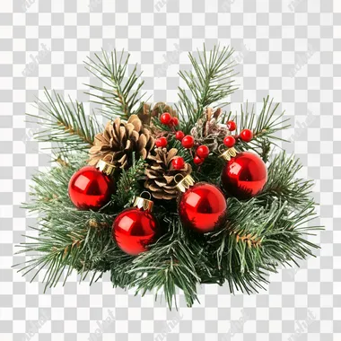 small christmas greenery with bells table isolated on white background, photo realistic, shot on table from the front view
