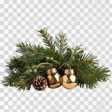 small christmas greenery with bells table isolated on white background, photo realistic, shot on table from the front view