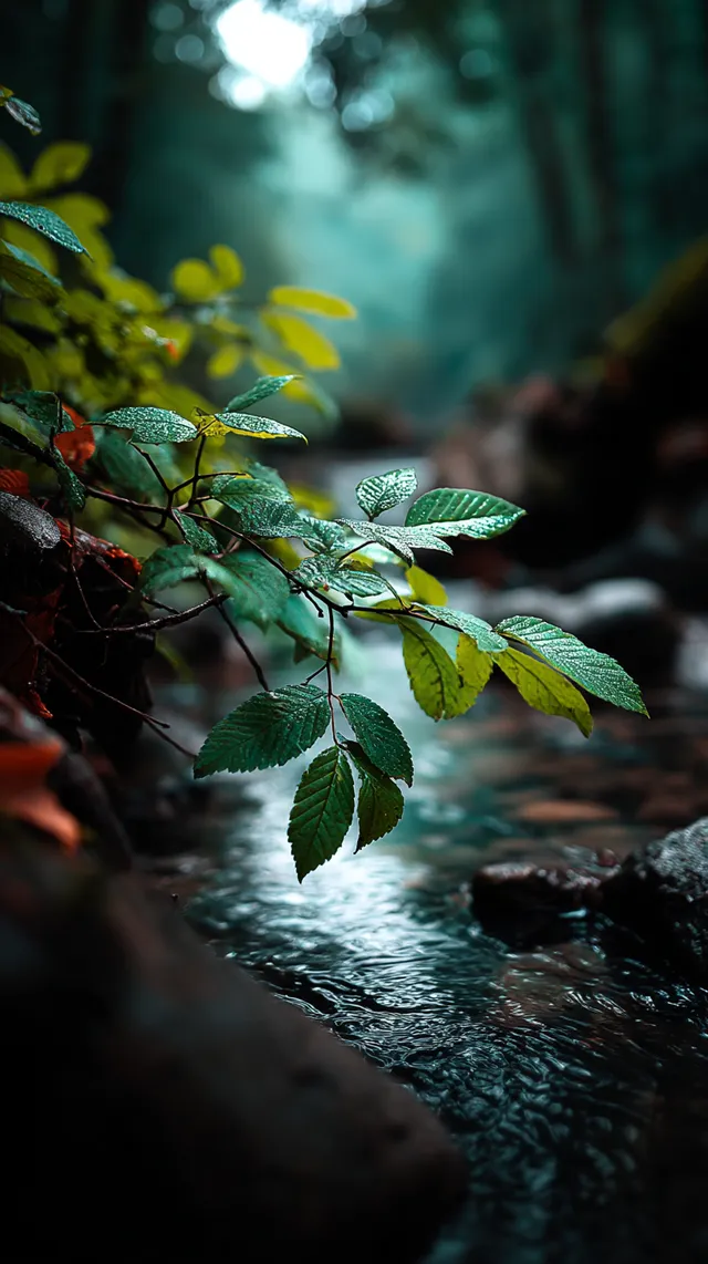 Tranquil Forest Stream with Lush Greenery