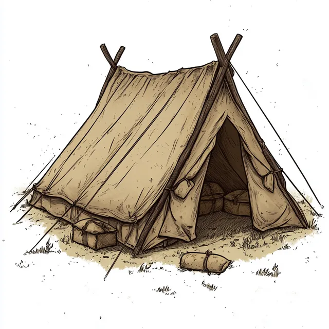 Medieval Storage Tent: A Rustic Hand-Drawn Icon