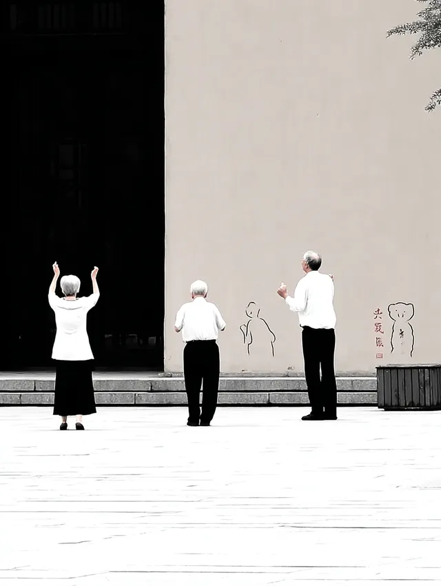 Elderly Dancing in the City Square at Dusk