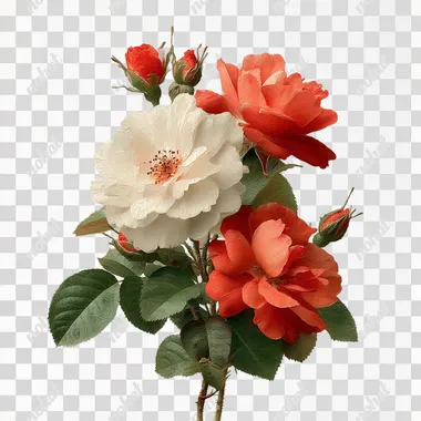 floral rose bouquets, transparent background, vivid colors, realistic texture, intricate detail, no background elements, centered composition, white border  --raw