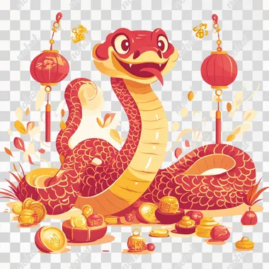 Chinese style snake year lucky treasure snake cartoon image