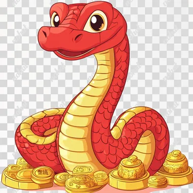 Chinese style snake year lucky treasure snake cartoon image