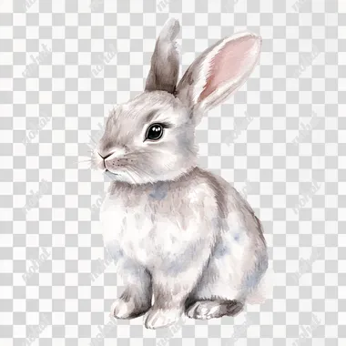 A rabbit painted in watercolor on a white background is suitable for use in PNG.