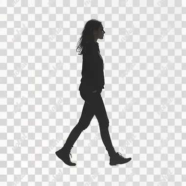 Standing person walking in profile, no background, white background --s 250