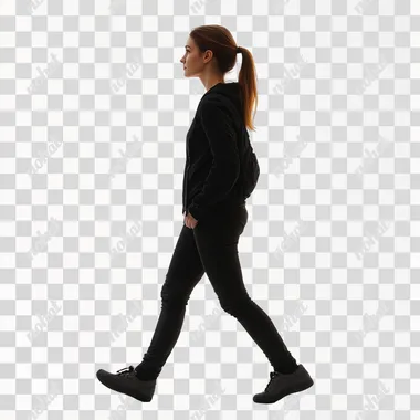 Standing person walking in profile, no background, white background --s 250