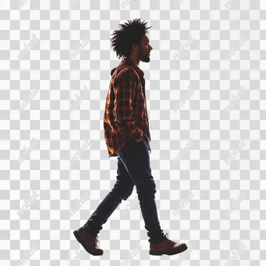 Standing person walking in profile, no background, white background --s 250