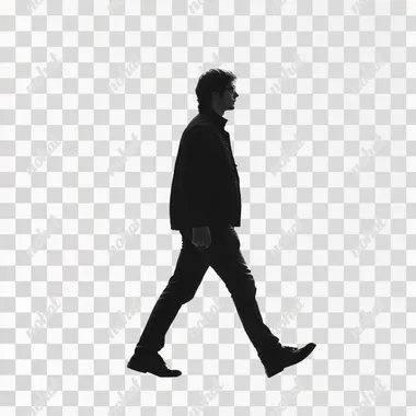 Standing person walking in profile, no background, white background --s 250