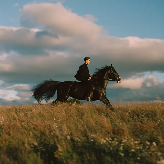 Cinematic Summer Run: Man and Horse in Irish Field