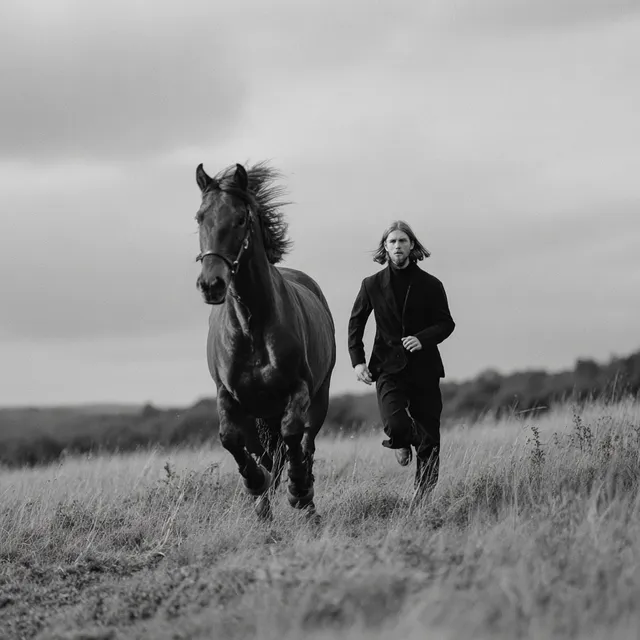 Cinematic Summer Run: Man and Horse in an Irish Field