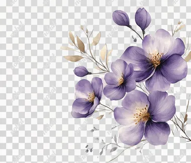 Watercolor purple floral bouquet on the right side of the page, a simple and clean design, with a white background and beige color accents, in a clipart style.  --s 250