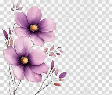 Watercolor purple floral bouquet on the right side of the page, a simple and clean design, with a white background and beige color accents, in a clipart style.  --s 250