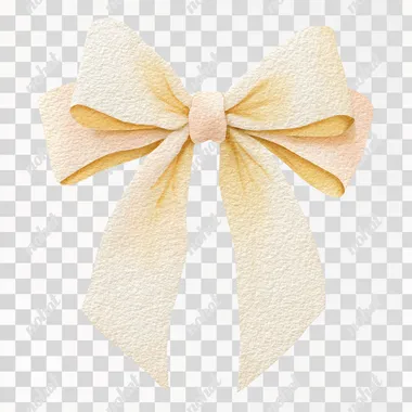Watercolor wet on wet, paper rough texture, a large vintage ribbon bow in dusty cream tones, soft folds and subtle shadows, tied neatly with trailing ends, children's book style, isolated on white background  shadows rofile lyknqjz