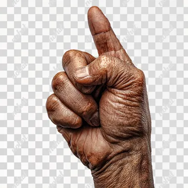 a single object, png for die cut, isolated on white background, human hand pointing upwards with index finger, dramatic lighting from top, detailed wrinkles and fingernails