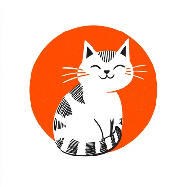 simple logo, cat, vector, beautiful, close-up - style ka sticker, round, simple but aesthetic and cute Logo design, a flat vector graphic of an orange tabby cat with a circular outline and simple lines, a smiling expression, a cute style, a friendly demeanor, a solid background color, and a minimalistic design.   m4vccv8