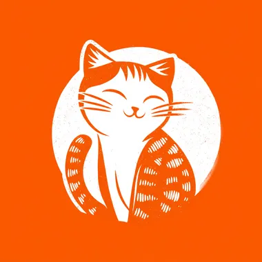 simple logo, cat, vector, beautiful, close-up - style ka sticker, round, simple but aesthetic and cute Logo design, a flat vector graphic of an orange tabby cat with a circular outline and simple lines, a smiling expression, a cute style, a friendly demeanor, a solid background color, and a minimalistic design.   m4vccv8
