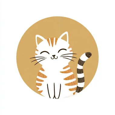 simple logo, cat, vector, beautiful, close-up - style ka sticker, round, simple but aesthetic and cute Logo design, a flat vector graphic of an orange tabby cat with a circular outline and simple lines, a smiling expression, a cute style, a friendly demeanor, a solid background color, and a minimalistic design.   m4vccv8