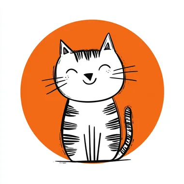 simple logo, cat, vector, beautiful, close-up - style ka sticker, round, simple but aesthetic and cute Logo design, a flat vector graphic of an orange tabby cat with a circular outline and simple lines, a smiling expression, a cute style, a friendly demeanor, a solid background color, and a minimalistic design.   m4vccv8