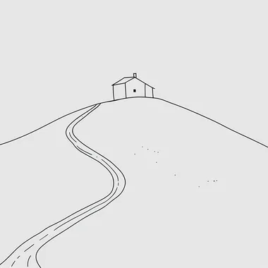 a abstract minimalist drawing of a hill trail with a house on top. it should be outline drawing with no features, no features and very minimal
