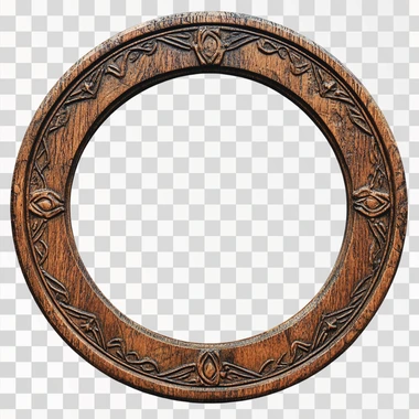 circular textured token border, white background, wood