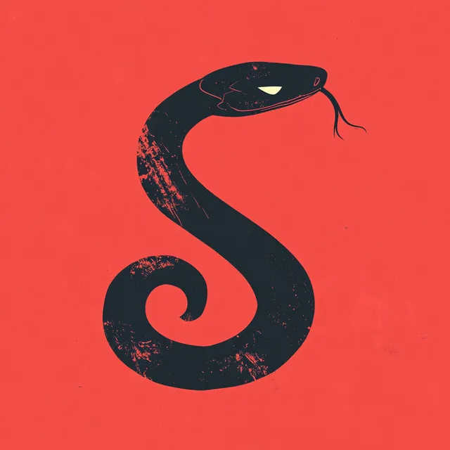 Black Snake Illustration on Red Background for Modern Home Decor