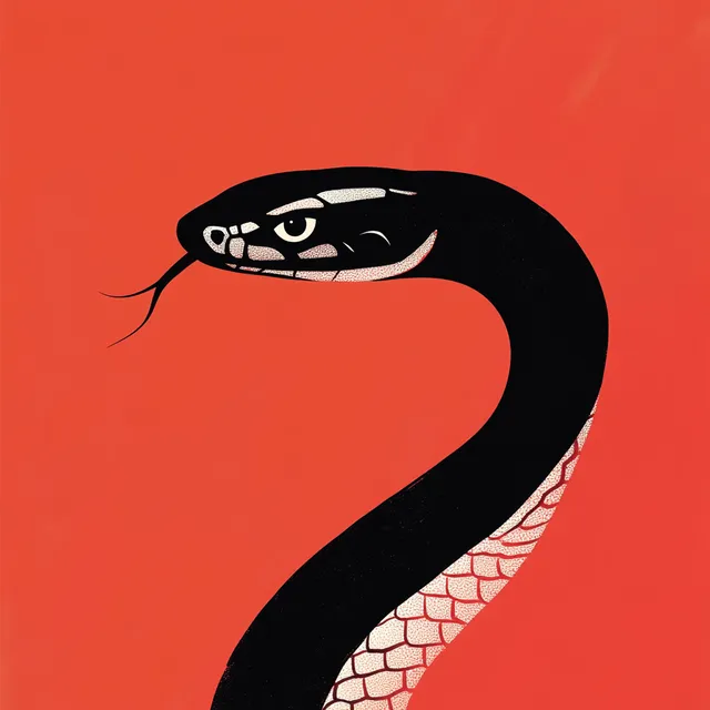 Minimalist Black and White Snake Illustration on Red Background