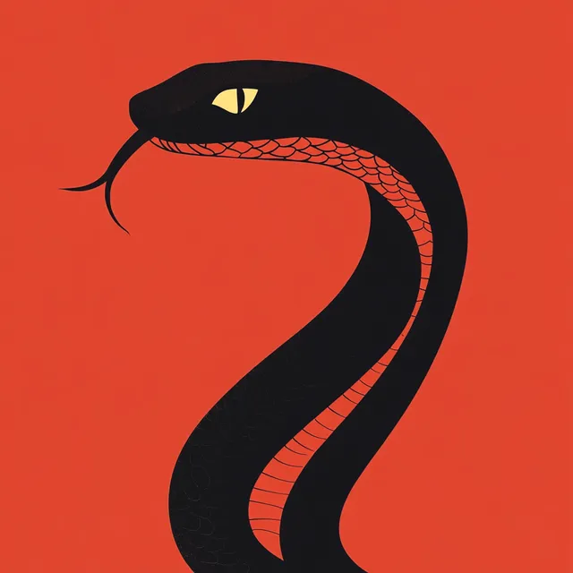 Black snake illustration on bright red background for home decor