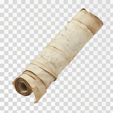 An old, rolled-up paper expressing poetry, beige colour, white background old