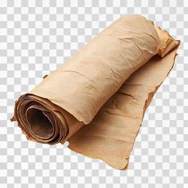 An old, rolled-up paper expressing poetry, beige colour, white background old