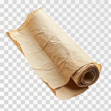 An old, rolled-up paper expressing poetry, beige colour, white background old