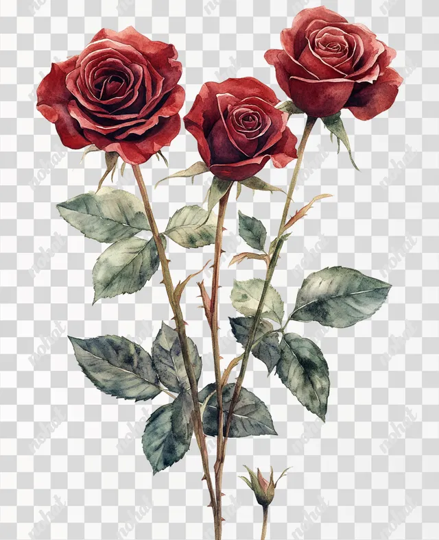 Vintage Watercolor: Dark Red Roses Illustration
