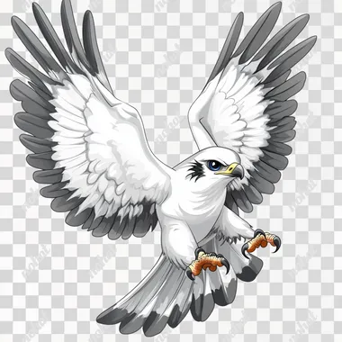 white black cartoon kind falcon with big wings and big tail