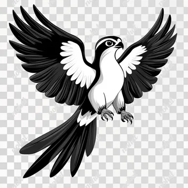 white black cartoon kind falcon with big wings and big tail
