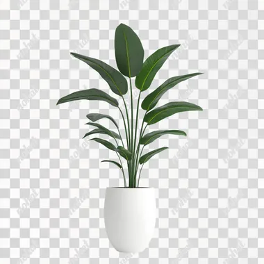 tall plant in minimalistic white vase, modern decor, isolated on white background, realistic 3d plant, 4k resolution 3d object