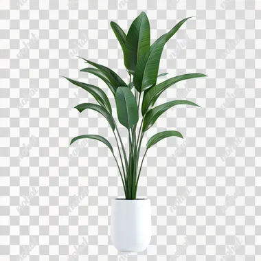 tall plant in minimalistic white vase, modern decor, isolated on white background, realistic 3d plant, 4k resolution 3d object
