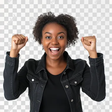 excited black young woman, white background, stock photo, shot with canon 90d