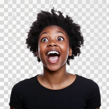 excited black young woman, white background, stock photo, shot with canon 90d