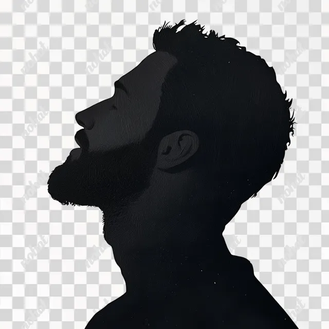 PNG Silhouette of a bearded man’s profile in urban setting, version 6.1