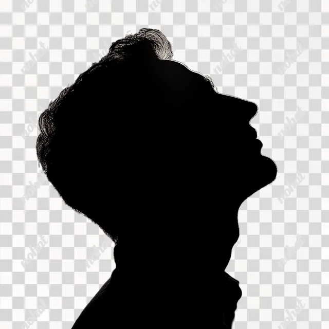 PNG Silhouette of a Man's Profile with Head Raised in Urban Setting