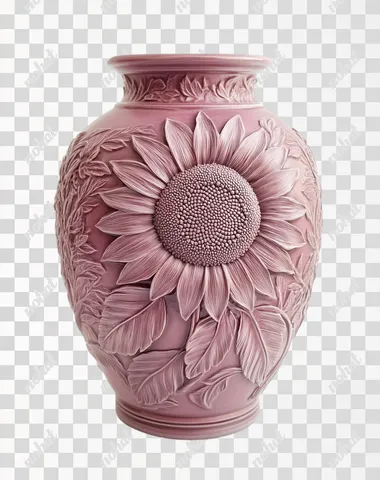 Dusty Rose Vase with Sunflower Embossed, White Background
