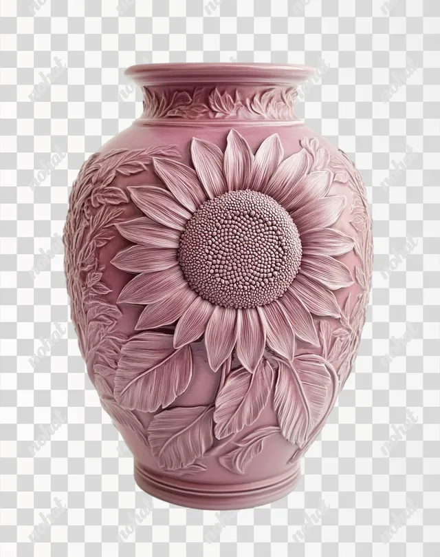 PNG Dusty Rose Sunflower Embossed Vase for Living Room Decor