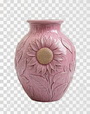 Dusty Rose Vase with Sunflower Embossed, White Background