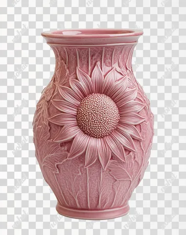 Dusty Rose Vase with Sunflower Embossed, White Background