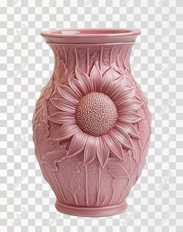PNG Dusty Rose Vase for Living Room with Sunflower Embossed Design