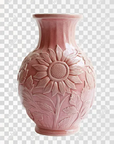 Dusty Rose Vase with Sunflower Embossed, White Background