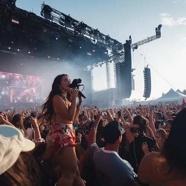 cameras hidden on the stage of a festival like Coachella capturing fans having fun with the performance, getting their reactions.