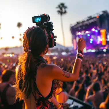 cameras hidden on the stage of a festival like Coachella capturing fans having fun with the performance, getting their reactions.