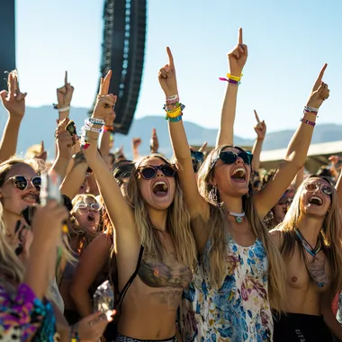 cameras hidden on the stage of a festival like Coachella capturing fans having fun with the performance, getting their reactions.